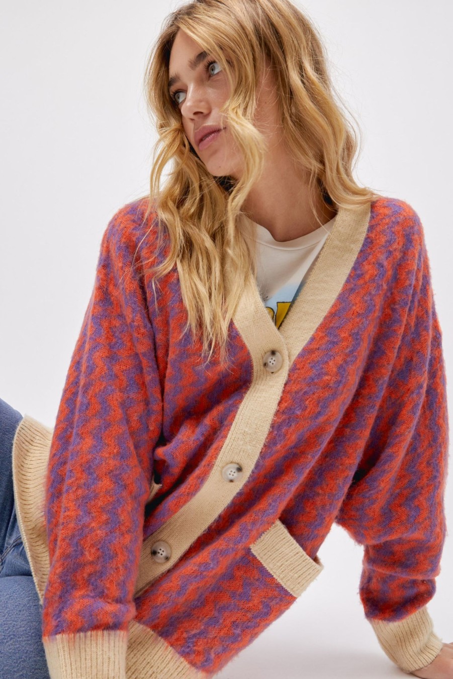 Maglia DAYDREAMER | Cardigan Zig Zag In Arancione Viola