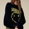 Felpe DAYDREAMER | Girocollo Nirvana Smiley Reverse Raglan In Onice Nero