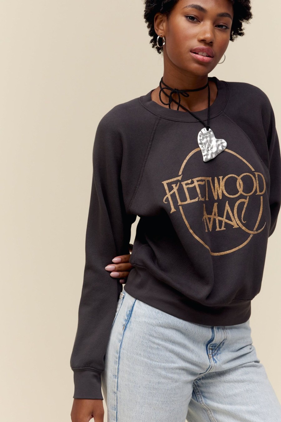 Felpe DAYDREAMER | Girocollo Raglan Con Logo Circolare Fleetwood Mac In Nero Lavato