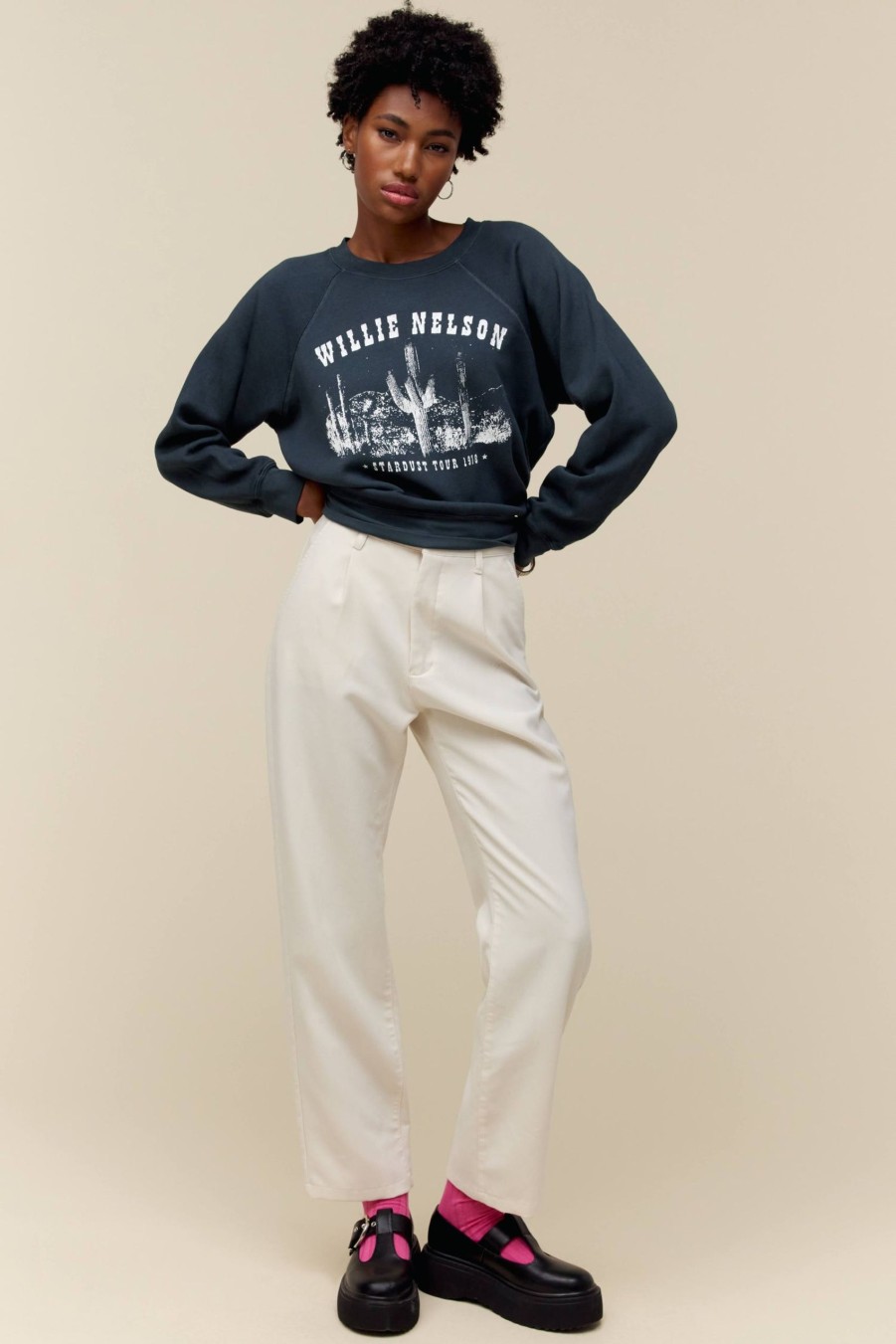 Felpe DAYDREAMER | Willie Nelson Stardust Tour Raglan Crew In Nero Vintage