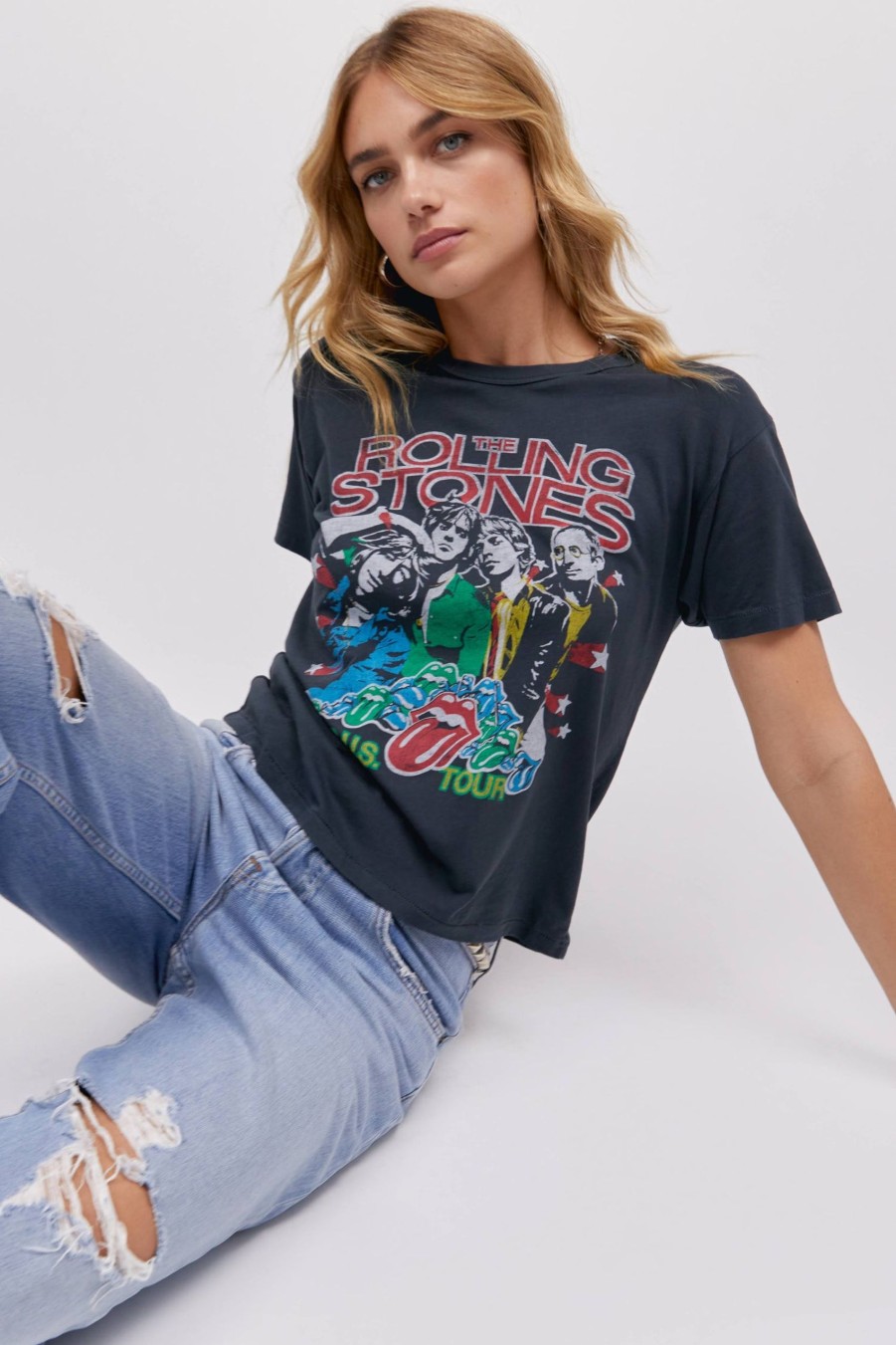 Maglietta DAYDREAMER | Maglietta Ringer Dei Rolling Stones 78 Us Tour In Nero Vintage